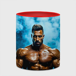 Кружка 3D Бодибилдер в синем дыму, цвет: 3D-белый + красный — фото 2