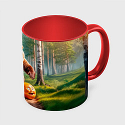 Кружка 3D Колобок и медведь, цвет: 3D-белый + красный