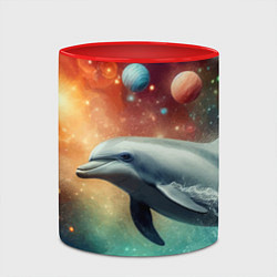 Кружка 3D Галактический дельфин - неоновый космос, цвет: 3D-белый + красный — фото 2