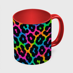 Кружка 3D Леопардовый узор на разноцветном фоне, цвет: 3D-белый + красный