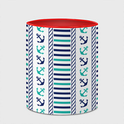 Кружка 3D Морской орнамент с якорями и полосками, цвет: 3D-белый + красный — фото 2