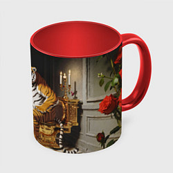 Кружка цветная Тигр сидит на золотом унитазе сердится