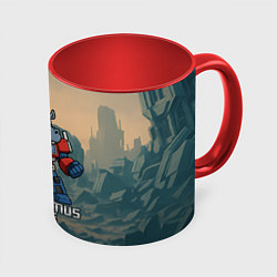 Кружка 3D Гиппоптимус Прайм - бегемот трансформер, цвет: 3D-белый + красный
