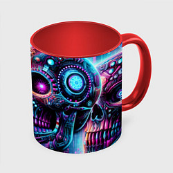 Кружка 3D Neon cyber skull, цвет: 3D-белый + красный
