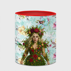 Кружка 3D Леди Гага в платье из листьев и цветов, цвет: 3D-белый + красный — фото 2