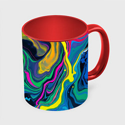 Кружка 3D Разводы и переливы разноцветной краски, цвет: 3D-белый + красный