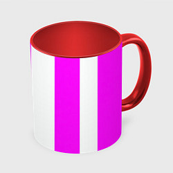 Кружка 3D Color white pink lines, цвет: 3D-белый + красный