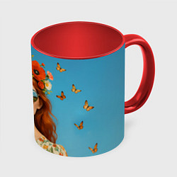 Кружка 3D Девушка в очках, цвет: 3D-белый + красный