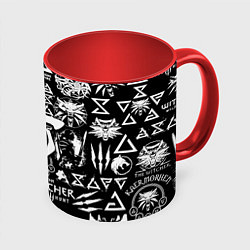 Кружка 3D Doom логотипы ведьмак, цвет: 3D-белый + красный