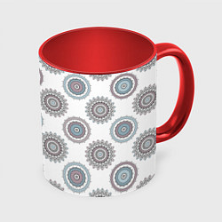 Кружка 3D Круглый разноцветный узор мандала, цвет: 3D-белый + красный