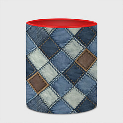 Кружка 3D Джинсовый пэчворк ромбовый узор, цвет: 3D-белый + красный — фото 2