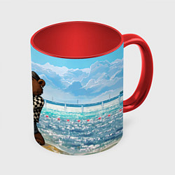 Кружка 3D Медведь играет ска на пляже, цвет: 3D-белый + красный
