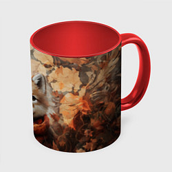 Кружка 3D Осенний волчонок, цвет: 3D-белый + красный