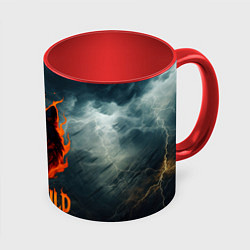 Кружка 3D Stay wild волк в огне, цвет: 3D-белый + красный