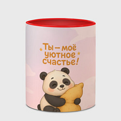 Кружка 3D Ты - мое уютное счастье - панда обнимает подушку, цвет: 3D-белый + красный — фото 2