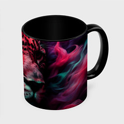 Кружка 3D Фантастический розовый леопард, цвет: 3D-белый + черный