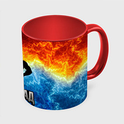 Кружка 3D Гагачад на фоне огня, цвет: 3D-белый + красный
