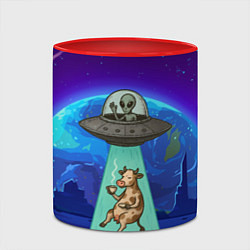 Кружка 3D Инопланетяне похищают корову, цвет: 3D-белый + красный — фото 2