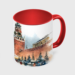 Кружка 3D Новогодний Кремль, цвет: 3D-белый + красный