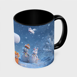 Кружка 3D Новогодняя лошадь с подарками, цвет: 3D-белый + черный