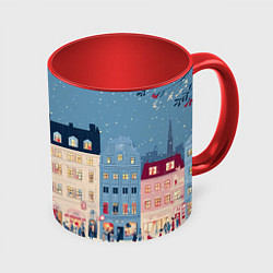 Кружка 3D Новогоднее гуляние у красной елки, цвет: 3D-белый + красный