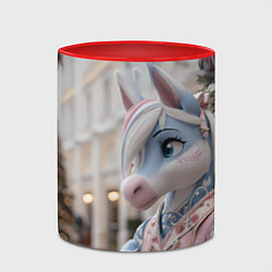 Кружка 3D Новогодняя лошадка у елки, цвет: 3D-белый + красный — фото 2