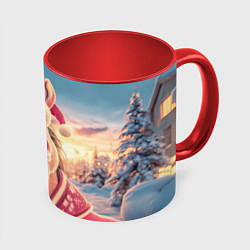 Кружка 3D Счастливая новогодняя лошадь, цвет: 3D-белый + красный