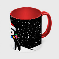Кружка 3D Пингвин в шапке Санты, цвет: 3D-белый + красный