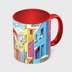 Кружка 3D Лошадка с новогоднем венком, цвет: 3D-белый + красный