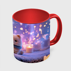 Кружка 3D Новогодний пушистый щенок, цвет: 3D-белый + красный