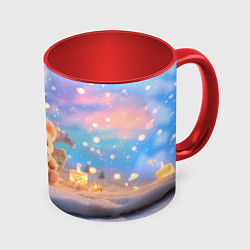 Кружка 3D Новогодняя милая мышка, цвет: 3D-белый + красный