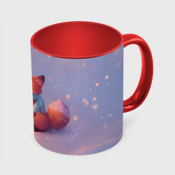 Кружка 3D Лисичка Новый год, цвет: 3D-белый + красный