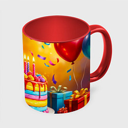 Кружка 3D Радуга праздничного торта, цвет: 3D-белый + красный
