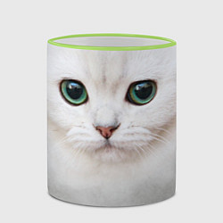 Кружка 3D Белый котик, цвет: 3D-светло-зеленый кант — фото 2