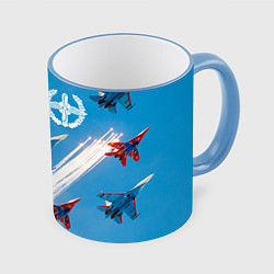 Кружка 3D Самолеты ВВС, цвет: 3D-небесно-голубой кант
