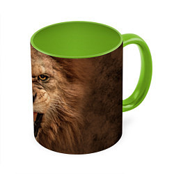 Кружка 3D Взгляд льва, цвет: 3D-белый + светло-зеленый