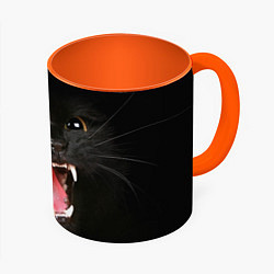 Кружка 3D Черный кот, цвет: 3D-белый + оранжевый