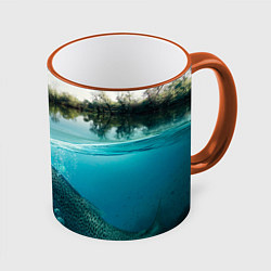 Кружка 3D Рыбалка на спиннинг, цвет: 3D-оранжевый кант