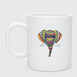 Кружка керамическая Расписная голова слона, цвет: белый