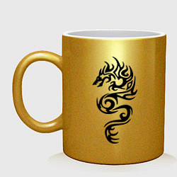 Кружка керамическая Татуировка - дракон, цвет: золотой
