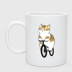 Кружка керамическая Котик на велосипеде, цвет: белый