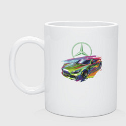 Кружка керамическая Mercedes V8 Biturbo motorsport - sketch, цвет: белый