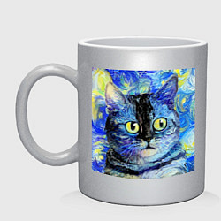 Кружка керамическая Кот ван Гога Настроение, цвет: серебряный
