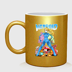 Кружка керамическая Metroid Dread: Самус Аран, цвет: золотой