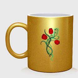 Кружка керамическая Красные тюльпаны, букет, цвет: золотой