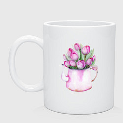 Кружка керамическая Букет тюльпанов в вазе, цвет: белый