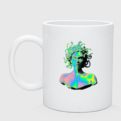 Кружка керамическая Gorgon Medusa Vaporwave Neon, цвет: белый