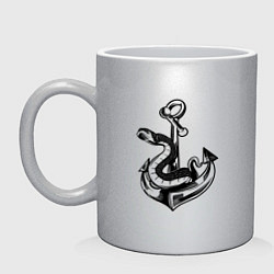 Кружка керамическая Змея на якоре Anchor Snake, цвет: серебряный