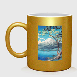 Кружка керамическая Mount Fuji from Lake Yamanaka Гора Фудзи, цвет: золотой