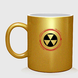 Кружка керамическая Символ радиации Fallout и красная краска вокруг, цвет: золотой